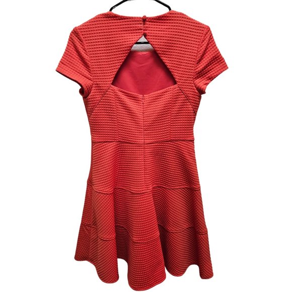 Eliza J Red High Neck Short Sleeve Cutout Fit & Flare Mini Dress - Picture 2 of 3